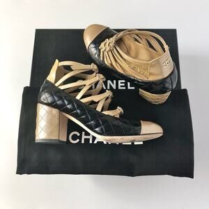 Chanel Quilted CC Logo 2017 Cruise Patent Leather Maryjane Platform Pumps 36.5